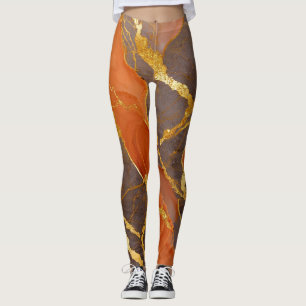 Orange Marble Pattern with Gold Leggings