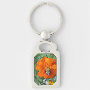 Orange Marigold Bee Flower Key Ring