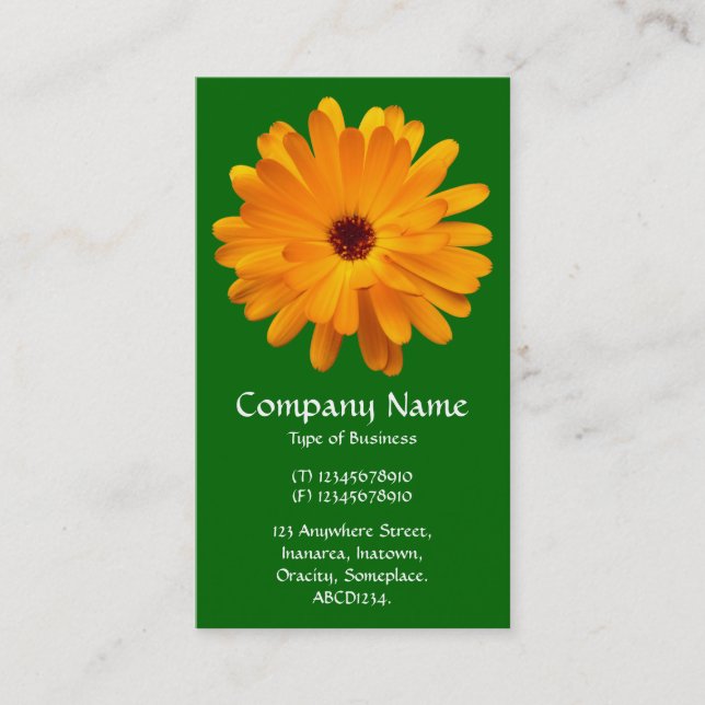 Orange Marigold - Deep Grass Green Business Card (Front)