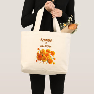 ORANGE MARIGOLD FLORAL NATURAL SPRING SHOPPING LARGE TOTE BAG
