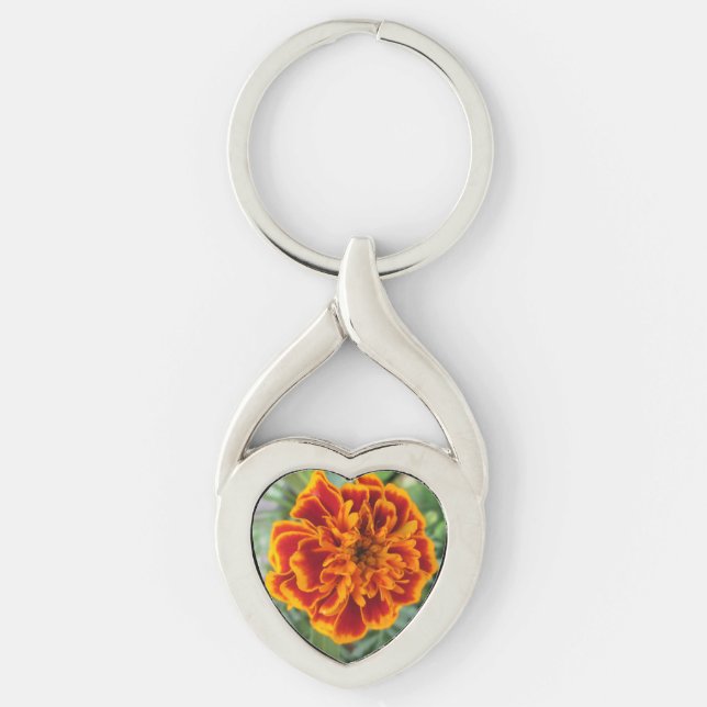 Orange Marigold Flower Key Ring (Front)