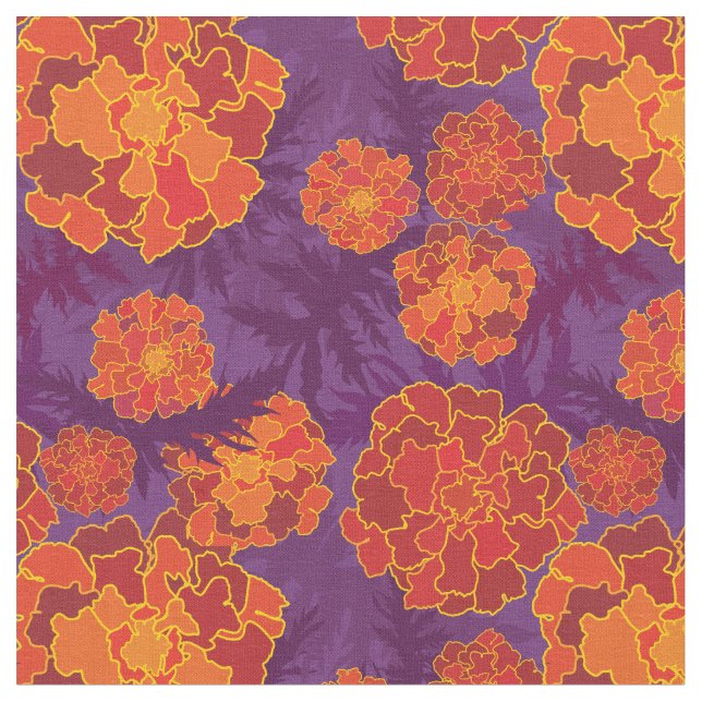 Orange Marigold Flower Pattern Fabric (Close Up)