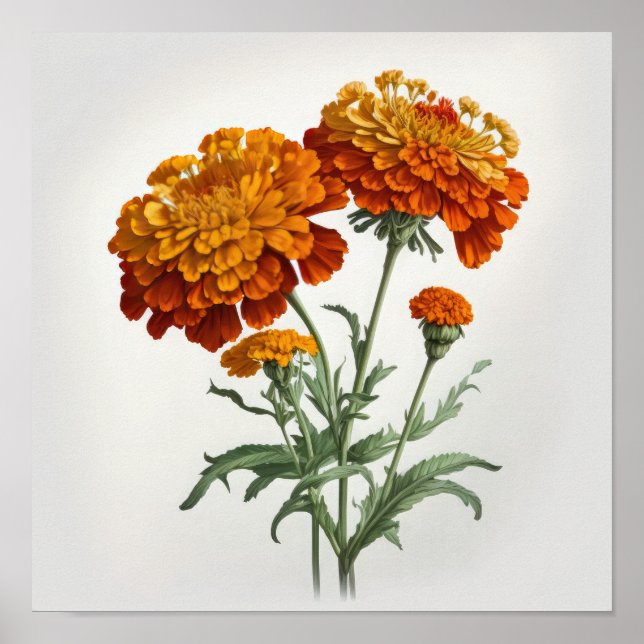Orange Marigold Flowers Art Print Poster (Front)