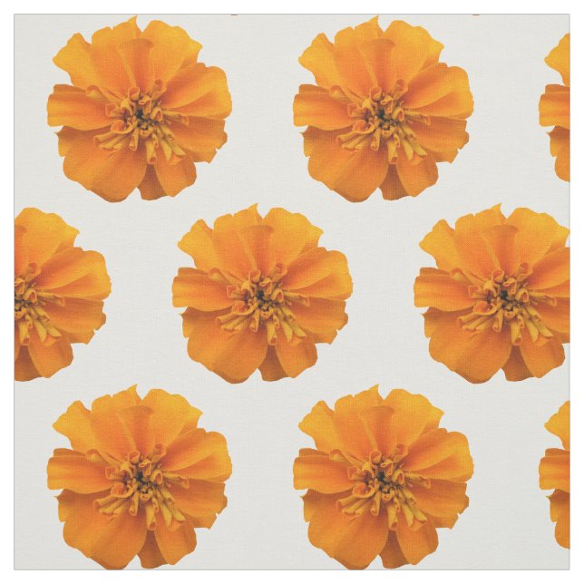 Orange Marigold Flowers on White Fabric (Swatch)