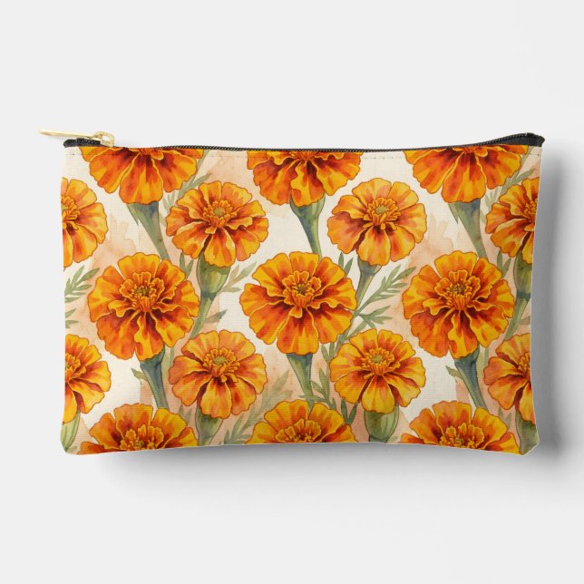 Orange marigold flowers pattern accessory pouch (Front)