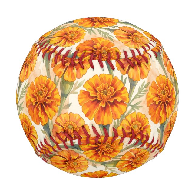 Orange marigold flowers pattern baseball (Front)