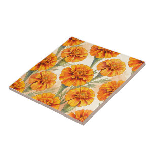 Orange marigold flowers pattern ceramic tile