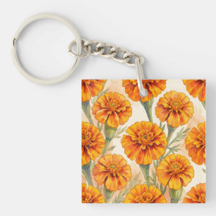 Orange marigold flowers pattern key ring
