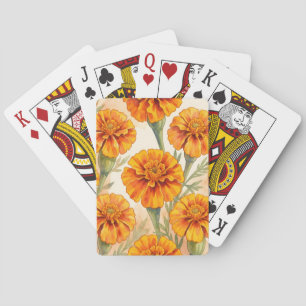Orange marigold flowers pattern playing cards