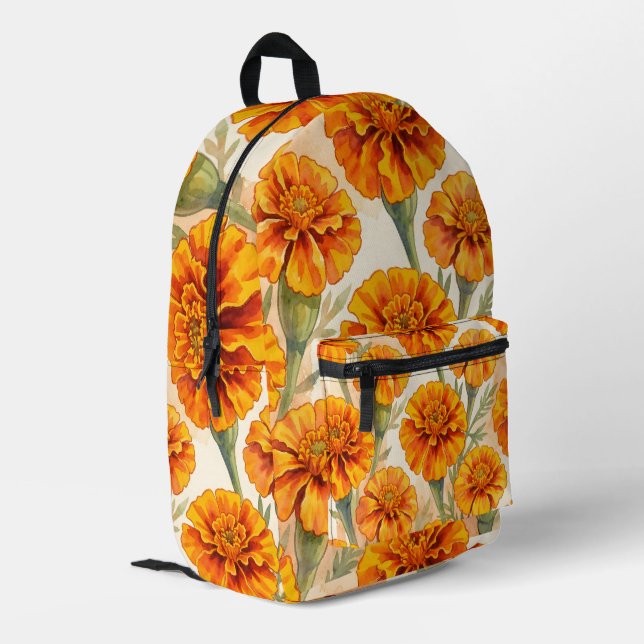 Orange marigold flowers pattern printed backpack (Back Corner Left)