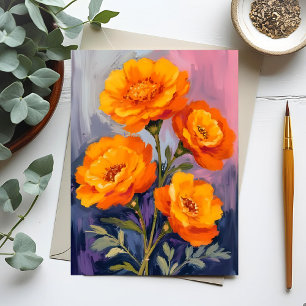 Orange Marigold Flowers Watercolor Floral Painting Postcard