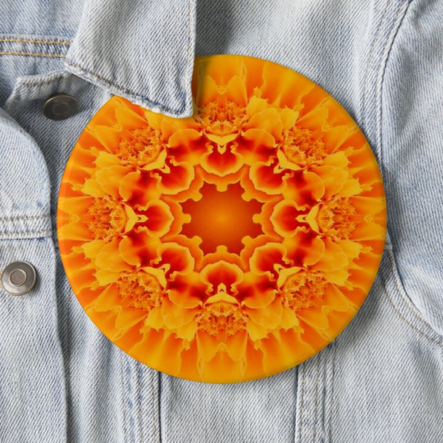 Orange Marigold Mandala 6 Cm Round Badge (In Situ)