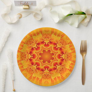 Orange Marigold Mandala Paper Plate