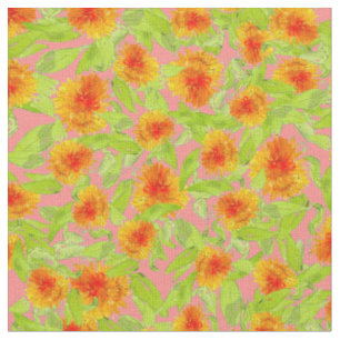 Orange Marigold Pattern on Pink Floral Fabric