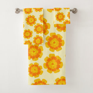 Orange Marigolds Hand-Illustrated Floral Botanical Bath Towel Set