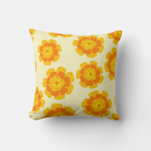 Orange Marigolds Hand-Illustrated Floral Botanical Cushion
