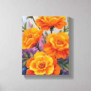 Orange Marigolds October Flower Watercolor Canvas Print