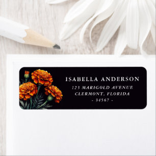Orange Marigolds on Black Return Address Label