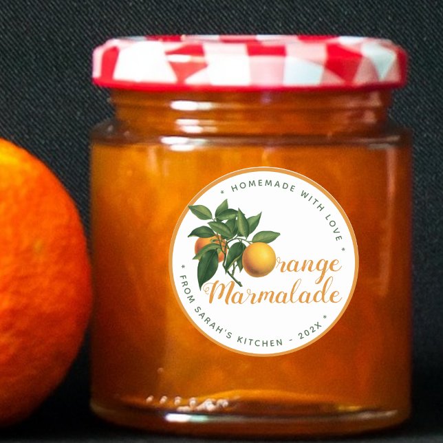 Orange Marmalade Homemade with Love Citrus Jar Lid Classic Round Sticker (Creator Uploaded)