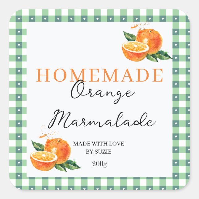 Orange Marmalade Jar Label Personalized Gingham  (Front)