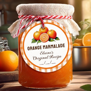 Orange marmalade label with chequered design