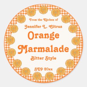 Orange Marmalade on Gingham Classic Round Sticker