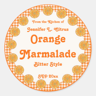 Orange Marmalade on Gingham Classic Round Sticker