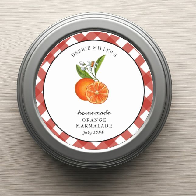 Orange Marmalade Plaid Round Jam Classic Round Sticker (Creator Uploaded)
