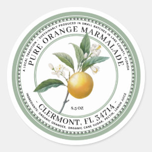 Orange Marmalade Vintage Illustration 1930s Green Classic Round Sticker