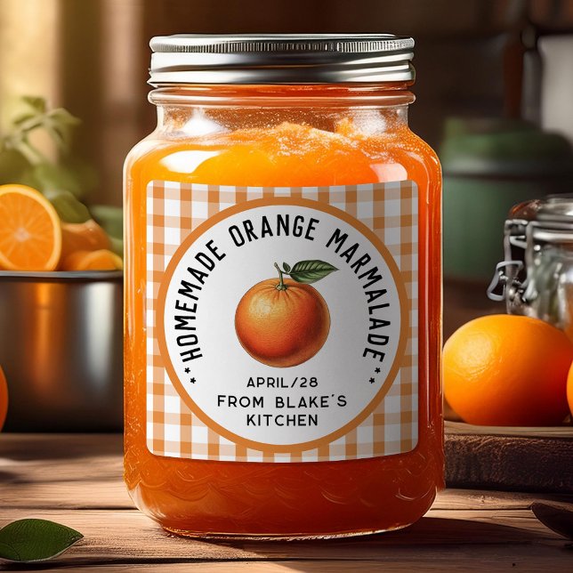 orange marmalade with chequered pattern square sticker (Creator Uploaded)