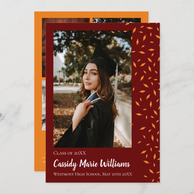 Orange Maroon Confetti Graduation Announcement (Front/Back)