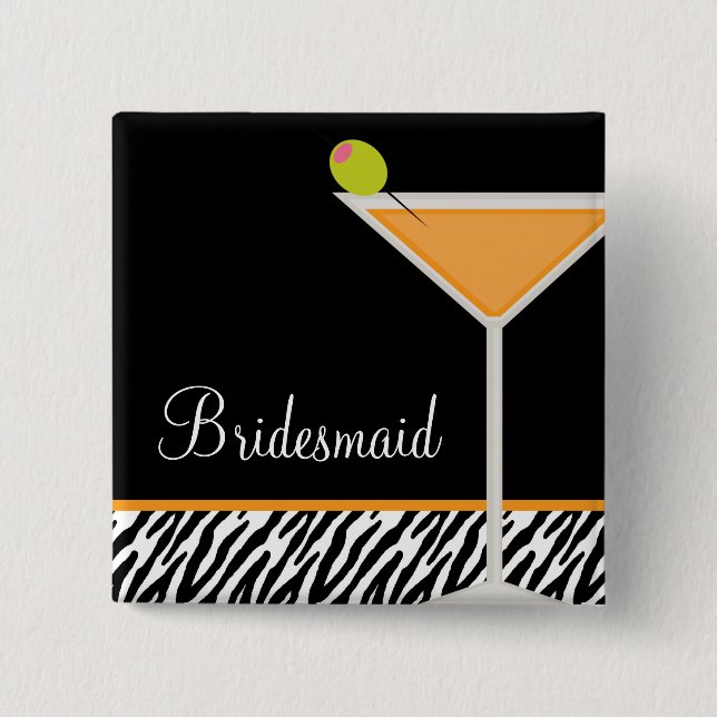 Orange Martini and Zebra Pattern 15 Cm Square Badge (Front)