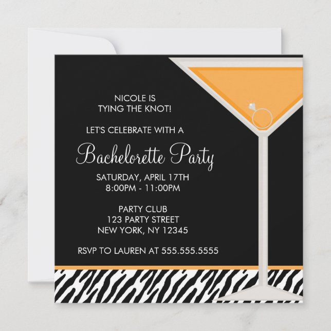 Orange Martini Bachelorette Party Invitation (Front)
