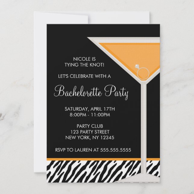 Orange Martini Bachelorette Party Invitation (Front)