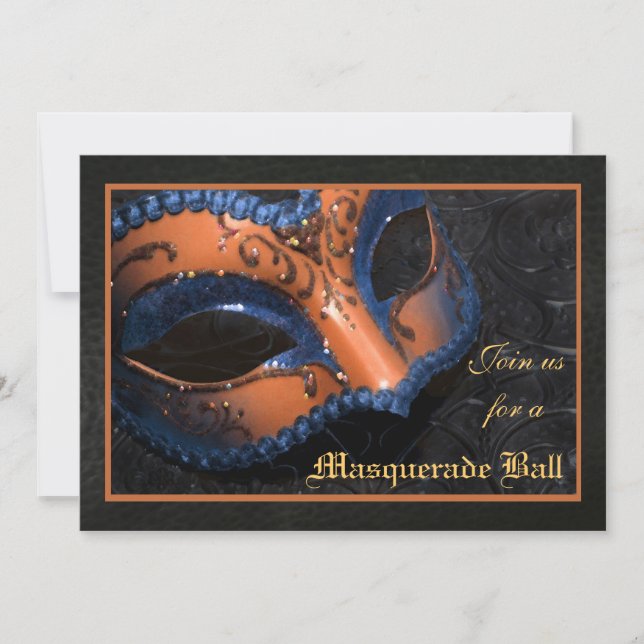 Orange Mask Masquerade Ball Halloween Invitation (Front)