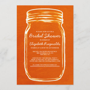 Orange Mason Jar Bridal Shower Invitations