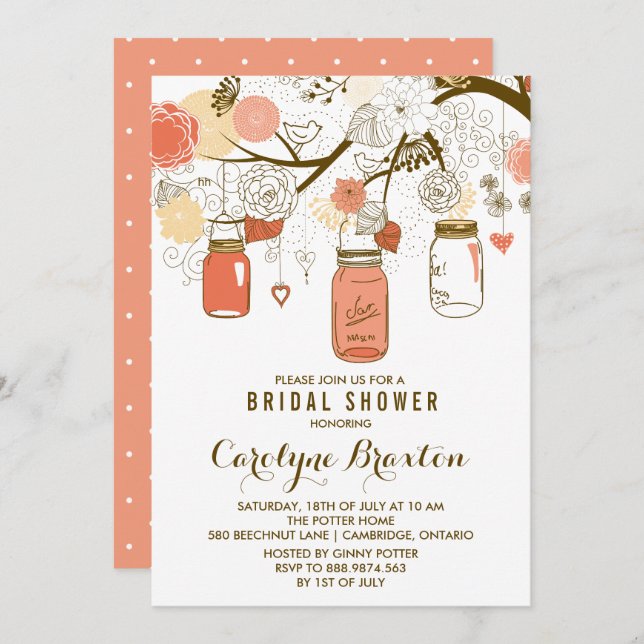 Orange Mason Jars | Bridal Shower Invitation (Front/Back)