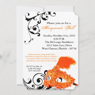 Orange Masquerade Ball Mask Costume Halloween Part Invitation