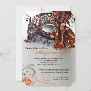 Orange Masquerade Mask Ball Costume Halloween Invitation