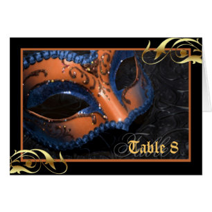 Orange Masquerade Mask Table Number Card