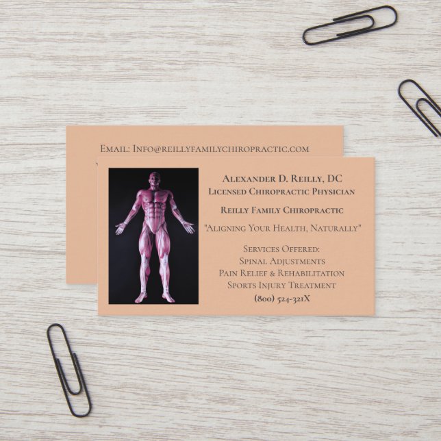Orange Massage Therapy Chiropractic Doctor Business Card (Front/Back In Situ)