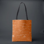 Orange Math Teacher Mathematics Equations Algebra Tote Bag<br><div class="desc">Great tote bag for math students and math teachers. The background is orange and the math equations and graphics are made in white so it looks like chalk. Illustrated and designed by Patricia Alvarez.</div>