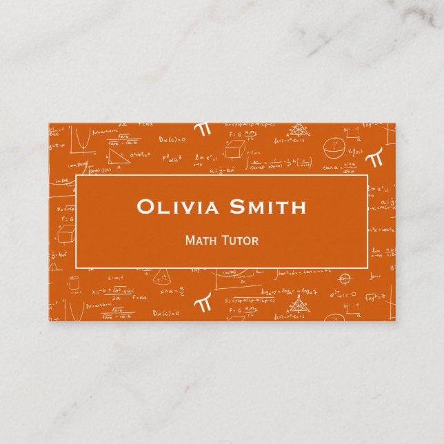 Orange Math Tutor Teacher Formula Business Card (Front)