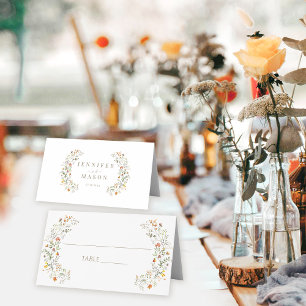 Orange Meadow Wild Flower Autumn Wedding  Place Card