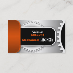 Orange Mechanical Engineer Gear Business Cards