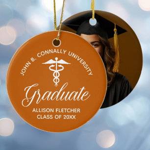 Orange Medical School Graduate Photo Christmas Ceramic Ornament