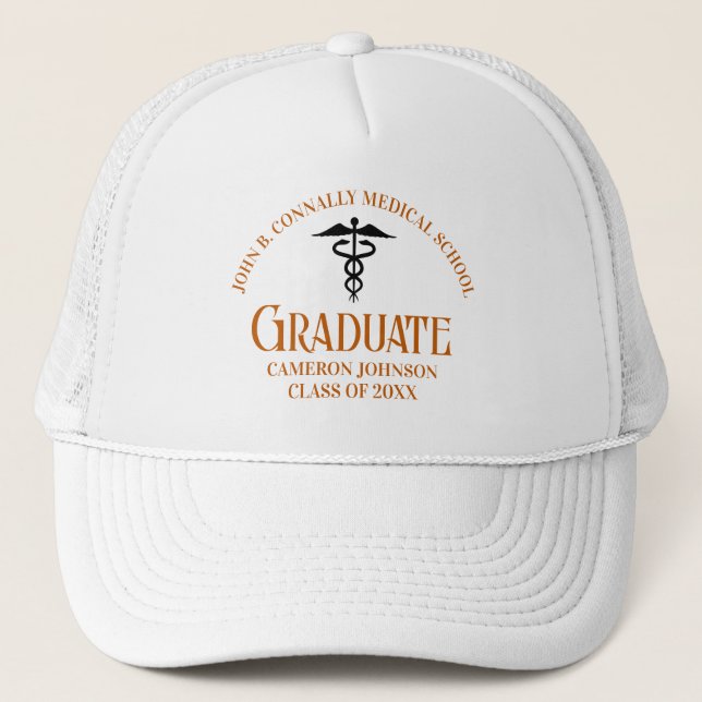 Orange Medical School Graduation Commemorative Trucker Hat (Front)