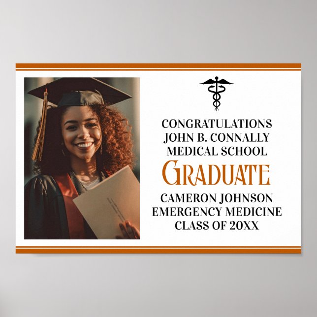 Orange Medical School Photo Graduation Party Poster (Front)