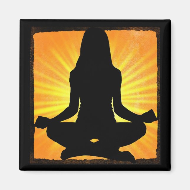 Orange Meditation Yoga women meditating Magnet (Front)