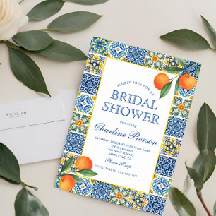 Orange MediterraneanBlue tile Bridal Shower Invitation